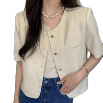 Fashionable light luxury high-end short-sleeved small fragrance jacket for women summer new temperament age-reducing versatile suit top