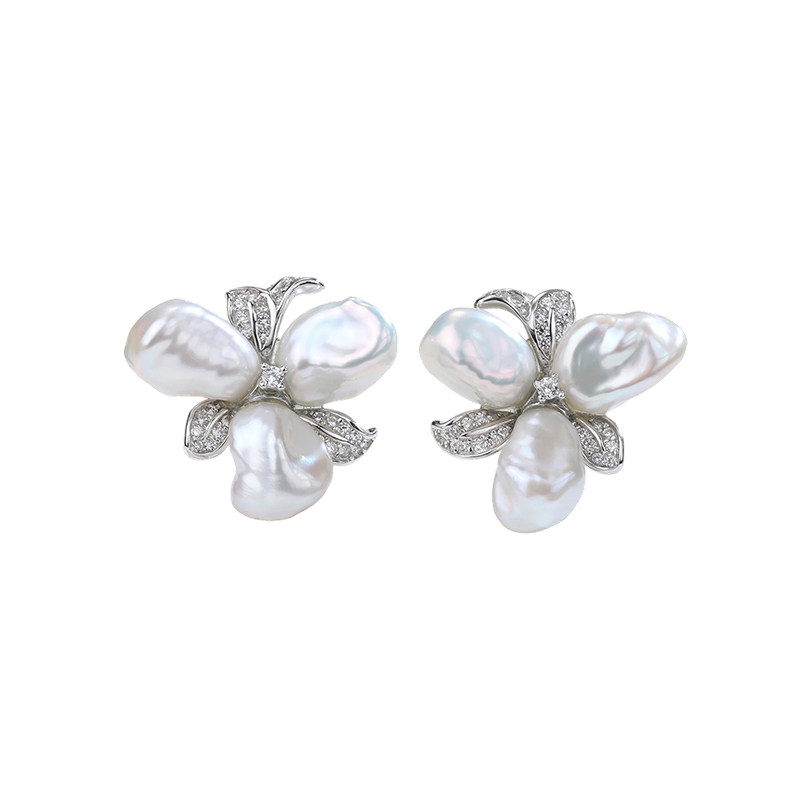 BRI.R/baiseqingqing S925 silver baroque shaped freshwater pearl iris earrings and rings are available in two options