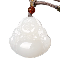 Silicon Treasure and Tian Yugoat Grease White Jade Buddha Pendant Lady Natural Jade Necklace With Smile Buddha Jade Pever Male Pendant