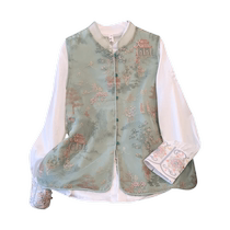 New Chinese style national style vest jacket for women 2024 summer new style organza embroidered stand collar waistcoat vest top