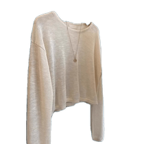 Tencel linen long-sleeved sun protection cover-up right shoulder T-shirt womens summer thin loose ice silk sweater short top