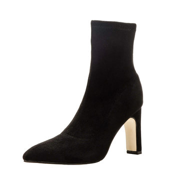 Fashionable pointed toe fall and winter high heel versatile elastic slim boots
