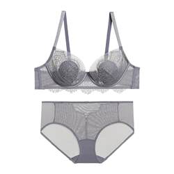 Small high-gloss love petal underwear summer thin large breasts make small/small breasts push-up bra and panties set