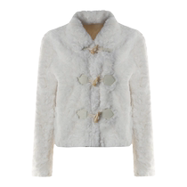 DPLAY winter lazy style apricot lapel loose version customized horn button imitation fur jacket for women
