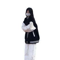 American retro contrast color baseball uniform for women 2023 spring and autumn new style loose lazy style fashionable jacket top trend