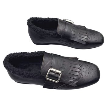 Genuine leather women's french style soft sole plus velvet warm small leather shoes