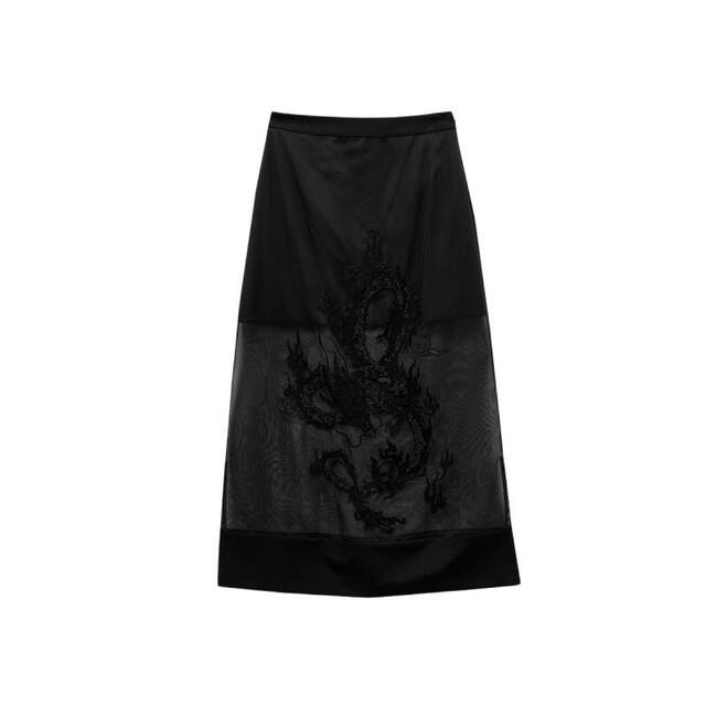 Tq district Lingzhi Vero Moda skirt 25 spring and summer straight mesh beading Chinese style Chinese style
