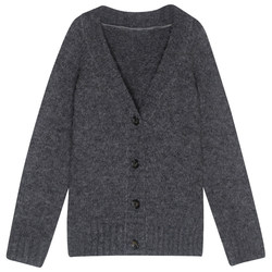 Wu77 retro lazy style V-neck dark gray sweater jacket for women summer loose mid-length soft waxy knitted cardigan