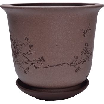 Ceramic purple sand retro simple style gentleman carved flower pot