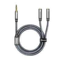 雷克森音频线一分二情侣双人耳机分线器aux公转双3 5mm母插电脑手机延长分享连接线直播音响音箱一拖二转接头