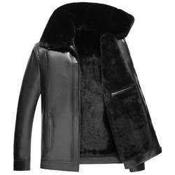 Haining ລະດູຫນາວທີ່ແທ້ຈິງ Plush ຫນັງຫນາຂອງຜູ້ຊາຍອາຍຸກາງແລະອາຍຸຂອງຜູ້ຊາຍທີ່ອົບອຸ່ນ Jacket ເປືອກຫຸ້ມນອກ fur Collar ເຄື່ອງນຸ່ງຫົ່ມຂະຫນາດໃຫຍ່