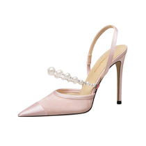 Lily Wei(苏月影)新中式绝美仿珍珠一字带凉鞋国风高跟鞋大码42