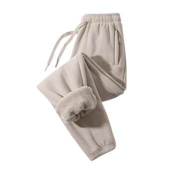 Double-sided velvet thickened men's and women's casual pants with leggings and austrian velvet sports warm winter pocket zipper cotton pants