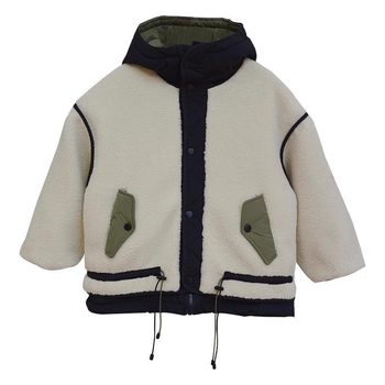 Boys' winter coat, plush hooded quilted cardigan, contrasting color splicing, children's thickened cotton coat, medium and large children's cotton coat