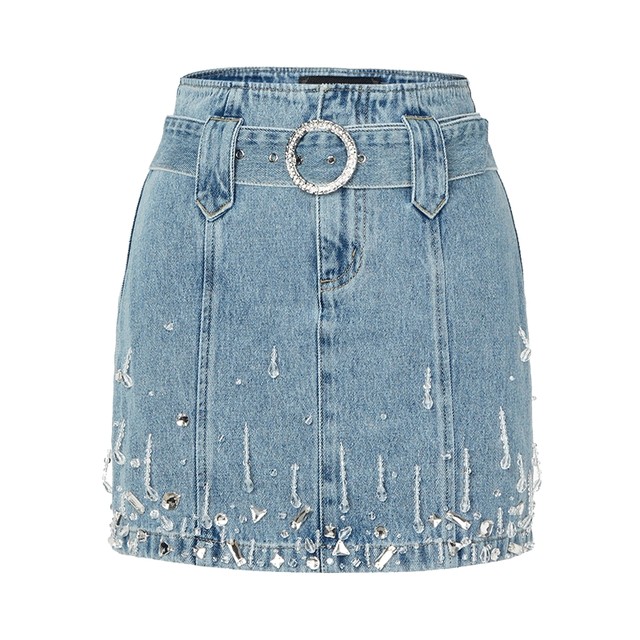 MAXRIENY texture three-dimensional shiny diamond piece denim skirt early denim skirt