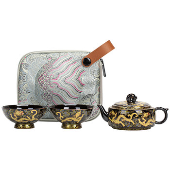 Dongmo black gold glaze auspicious dragon travel cup