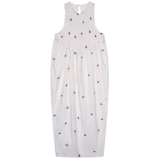 Luoluo gongjie white cotton and linen embroidered dress for women