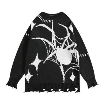 BOYUE Big Spider Raw Edged Hole Knitted Sweater for Men and Women American High Street Design Trendy Brand Couple Sweater