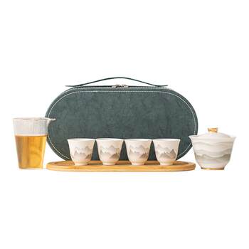Milv dehua suet fat jade porcelain ink wash travel tea set