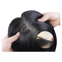 Double-needle wig piece for women with bangs on top of head to cover white hair real hair full human hair seamless hair volume fluffy summer