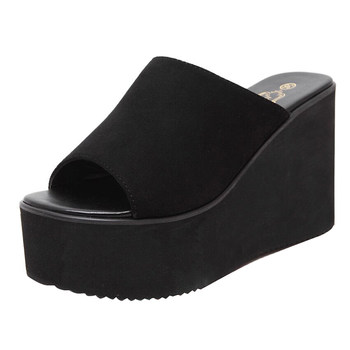 ເກີບສົ້ນສູງ 14CM super heel wedge heel inner heightening fish mouth sandals platform thick bottom belt buckle women's shoes waterproof platform versatile slippers