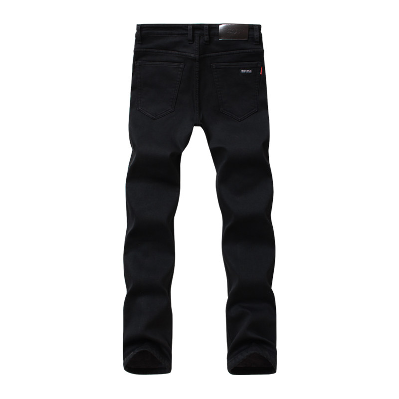 秋冬季商务超高弹力黑色牛仔裤男加绒修身小脚长裤子大码男装厚款