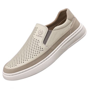 Aokang men's leather shoes hollow light breathable casual shoes