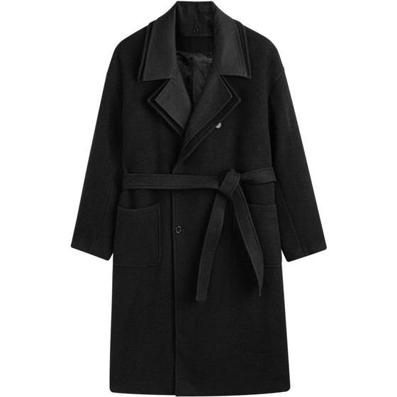 GXG men's black double placket fashion woolen coat men's coat trench coat jacket 23 years new winter products
