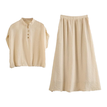 Nishimachi Village House Zen Lazy Suit Womens Summer New Casual Chinese Half Skirt Two-piece Set HB9601006