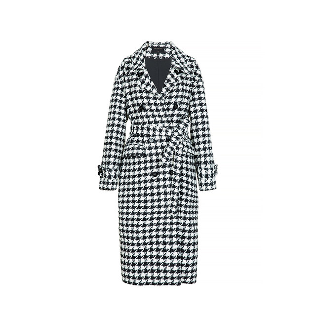 1HeyDress千鸟格毛呢外套女秋冬法式复古宽松高级中长款羊毛大衣