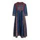 野人小饰 印度传统民族风印花绣花长款连衣裙 深蓝色气质复古