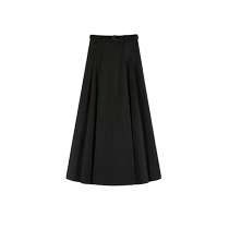 Black suit pleated skirt for women autumn and winter new high-waisted mid-length elegant lady versatile woolen A-line skirt