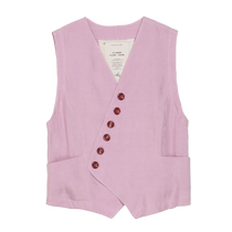 (Same style in the mall) puretea tea linen V-neck slanted lapel vest womens webbing waist vest 2024 Xia Xin