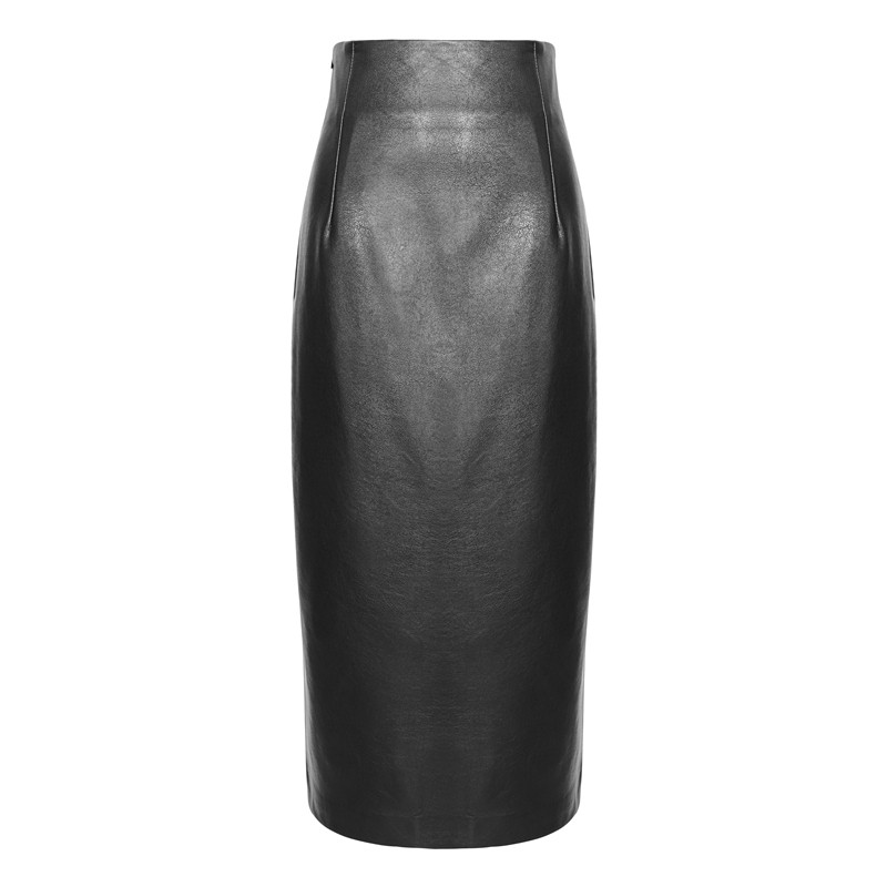 秋冬女装皮裙子复古高腰包臀皮裙超长款侧开叉半身裙pu皮半身长裙