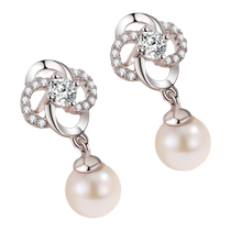 Chinese gold and precious silver four-leaf clover pearl earrings for women sterling silver earrings pendant 520 Valentines Day gift 1693