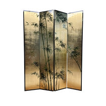 New Chinese Screen Bamboo Gold Leaf Main-peint Customized Tea Room Partition Solid Wood Living Room Entrance Background Medieval Folding Screen