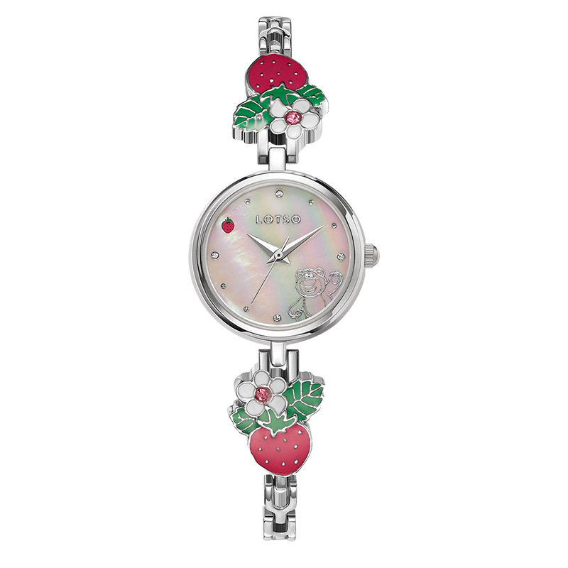 Disney New Bracelet Women's Watch with Strawberry Bear Dial, Waterproof Quartz Watch for Students and Girls