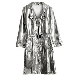 Glossy silver windbreaker men's mid-length over-the-knee women's jacket children's catwalk stage performance clothes team customization 328