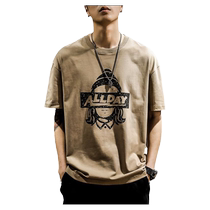 Summer cotton short sleeve T-shirt men summer days in trend tide retro-sleeve loose and comfortable leisure tops