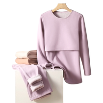 Pregnant womens warm autumn clothes and autumn trousers set plus velvet thickened nursing underwear German velvet confinement clothes autumn and winter pajamas tops for women