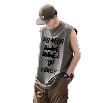 Vest Mens Summer Thin American Fashion Brand Loose Round Neck Casual Sleeveless T-Shirt Mens Outdoor Sports Top