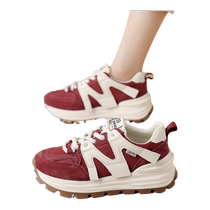 J&M Happy Mary genuine leather thick-soled sneakers for women 2024 new autumn retro casual running dad shoes