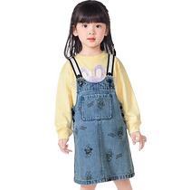Balabala girls dress baby denim suspender skirt autumn 2024 new childrens clothing childrens style skirt