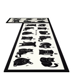 Black and white cat kitchen floor mat, diatom mud, water-absorbent, non-slip, anti-oil foot mat, washable, wipeable, stain-resistant door mat, carpet