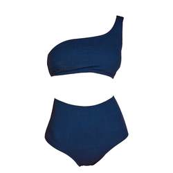 Limone's popular conservative split swimsuit women's high waist slimming push-up vacation seaside solid color swimming bikini