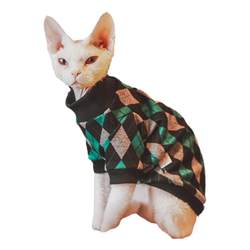 2024 New Spring Hairless Cat Clothes German Pet Cat Leisure Cotton Casual British Plaid Long Sleeve Sweater