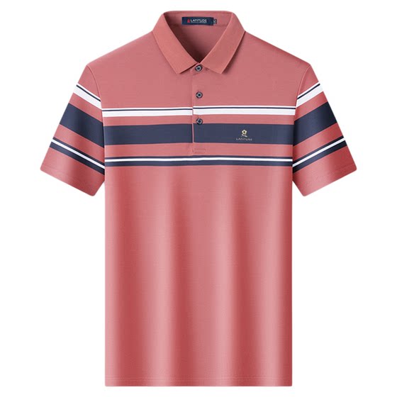 
[Long Lumber Cotton] Mengtejiao Short Sleeve Polo Shirt Men's 25 Summer Business Casual T-shirt Breathable Middle-aged Stripe Top Z