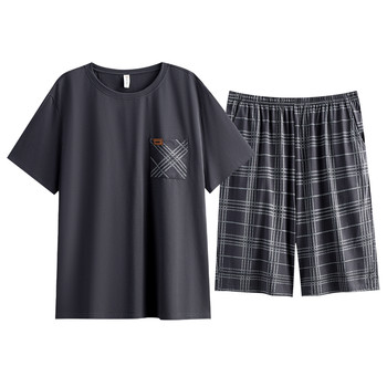 Fenton ke'an men's pajamas pure cotton short-sleeved shorts thin black gray men's half-sleeved large size loose home clothes