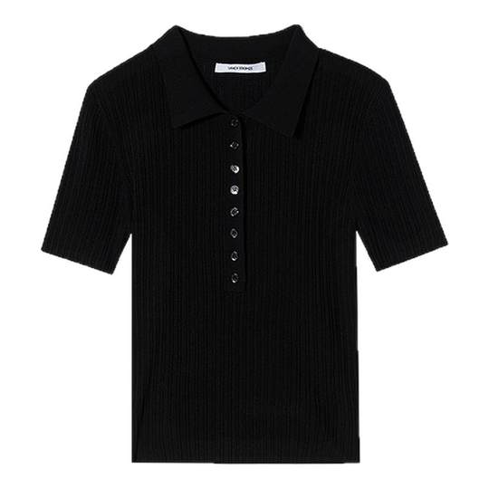 朗姿POLO领坑条肌理针织衫女纯色百搭休闲套头衫2025年夏季新款