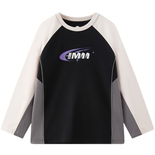 Mqd children's clothing children's contrasting color long-sleeved t-shirt 2025 new autumn style for boys and girls with hip-hop loose smudged tops